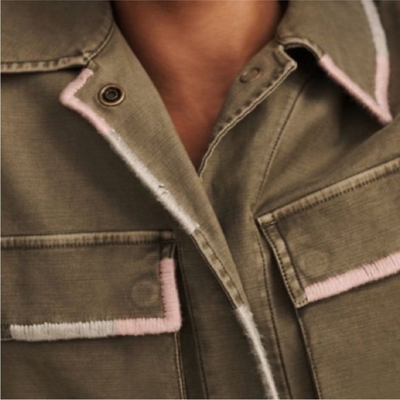 Anthropologie Pilcro Embroidered Utility Cropped Jacket Olive Medium Boho - Picture 3 of 8